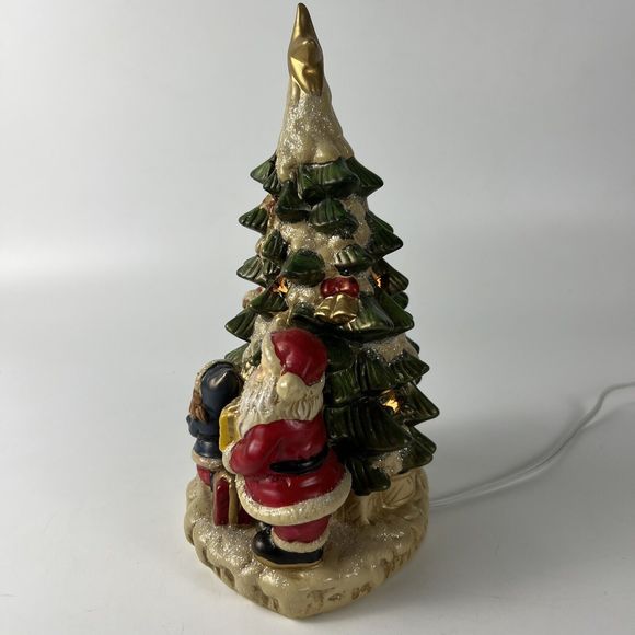 Vtg Opulence Lighted Christmas Tree Ceramic Santa Children Village Lit Stars 10” - Picture 7 of 16